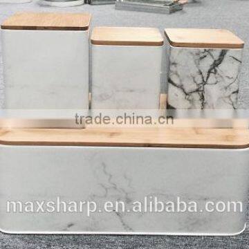 Set of 4 Marblelize Canister With Wooden Lids photo-2