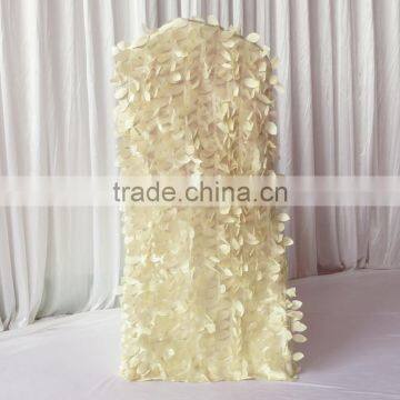 2016 New Design 3D Ruffled Wafer & Leaf Shape Taffeta Back Stretchy Lycra Chair Cover 100PCS For Sale photo-3