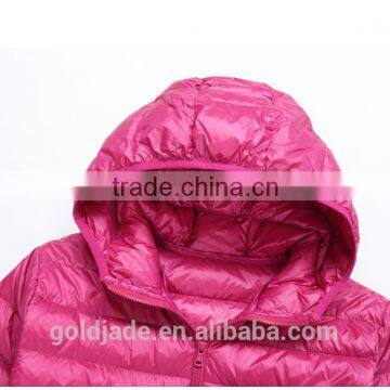2016 Customized Manufacture Fashionable Winter Thin Ladies Down Jacket With Hoodie