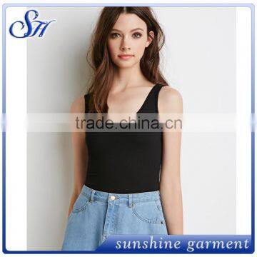 2015 New Fashion Black Stretch Knit Tank Stringer Tank Top Wholesale