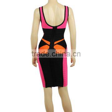 High Quality New Arrival Pink And Black Backless Bandage Dress Evening Party Bodycon Dress photo-3