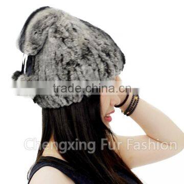 CX-C-240B Women Fashion Fur Pom Pom Winter Knitted Rabbit Fur Hat