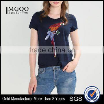 MGOO China Supplier Custom Sequin Embroidered T Shirts Women Soft Cotton Short Sleeves T Shirt