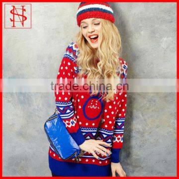 Sweet Autumn/winter Christmas jumper fashion jacquard rabbit heavy colorful sweater wool