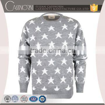 Crew Neck Pullover Blend Knit Star Pattern Fashion Mens Winter Jacquard Sweater photo-5