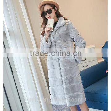 Fashion Show Style Rex Rabbit Fur Coat Women Very Long Rex Rabbit Fur Jacket Winter Fur Big Size photo-4