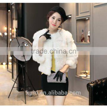 2016 New Real Rabbit Fur Coat Women Fashion Fur Jacket Low Sale Good Quality Rabbit Real Fur Coat photo-3