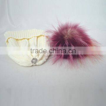 Myfur Elegant Women White Color Wool Blend Hat and Cap With Fur Ball Top photo-6