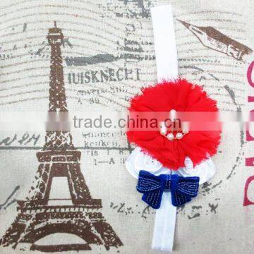 Fourth of July Girls Chiffon Shabby Flower Headbands With Pearl Rhinestoned Buttons photo-3