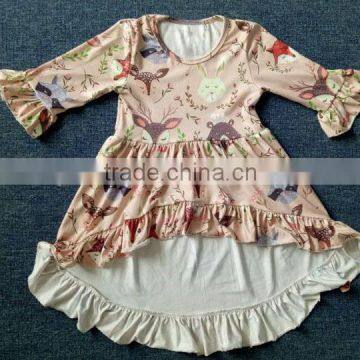 fashion children cute deer printed dress in fall high quality girl stylish frocks design