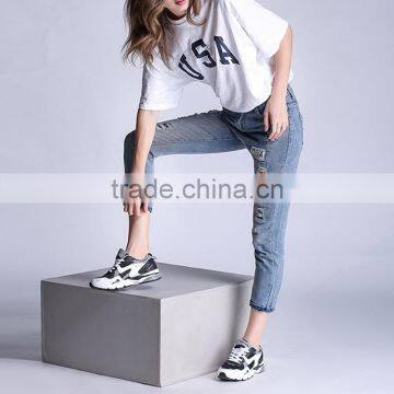 New arrival plus size ripped denim jeans for womens