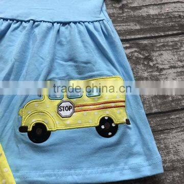 Back to School 3-8years Old Girls Outfit Clothes School Bus Clothing Aqua Yellow Ruffles Cotton Capris With Matching Accessories photo-5