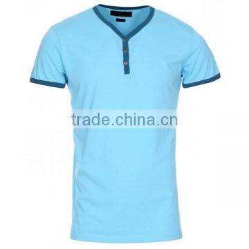 Short Sleeve V Neck T Shirt With Button/Button T Shirt