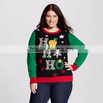 Women Black Green Sweater Pattern Christmas Clothing
