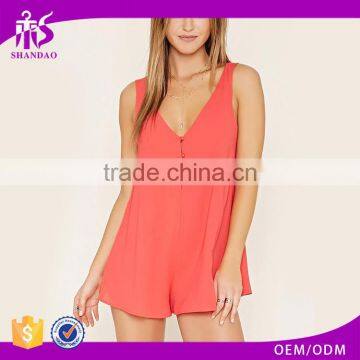 2017 Guangzhou Shandao New Design Wholesale Custom V-Neck Sleeveless Ladies Chiffon Jumpsuit