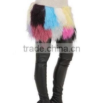 YR947 Fringed Patchwork Mongolia Wool Skirt Real Timbet Lamb Fur Skirt photo-2