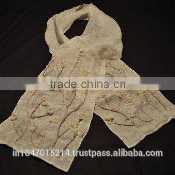 Hand woven linen scarf with hand embrodiery