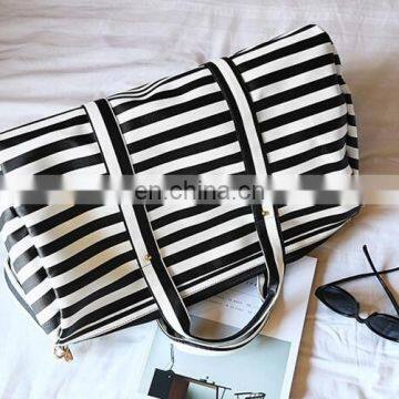 Fashion Lady Woman Black White Striped Travel Bag photo-2