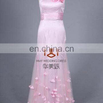 Hot Sale Petals One Shoulder Sheer Pink Prom Dress HMY-D168 Lastest Design Real Model Pictures