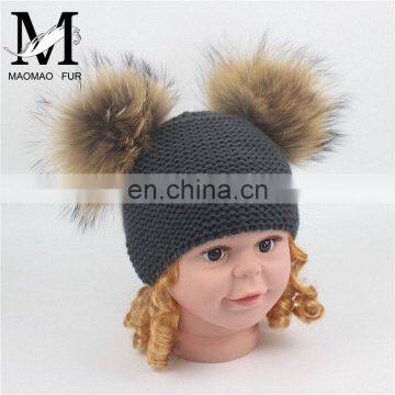 2017 Big Raccoon Fur Pom Pom Beanie Large Bobble Pompom Baby Hat photo-5