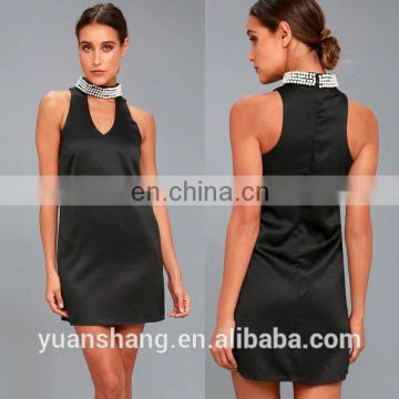 2017 wholesale high quality black women sexy club dress with pearl