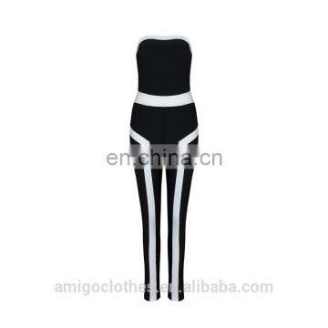 Amigo 2017 Latest Black White Sexy Tube Long Bandage Jumpsuit for Women Party Wear photo-3