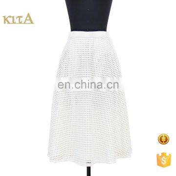 High Quality Knee Length Check PU Leather A Line Skirt