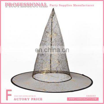 Conical halloween witch gold spider web decorated hats for festival favor