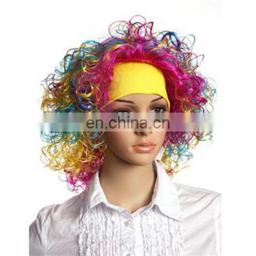 MCW-0427 Party Masquerade synthetic short women Hot curly yellow blue pink wig