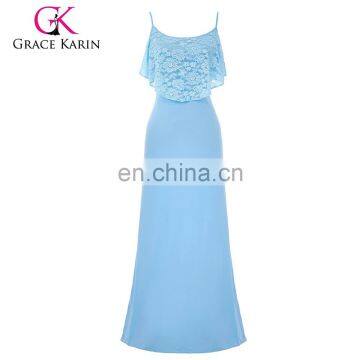 Grace Karin Occident Women's Summer Spaghetti Straps Long Light blue Beach Dress Maxi Dress CL008933-3