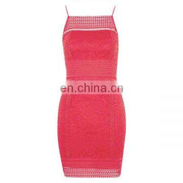 Elegant Women Dress Fashion Design Red Color Floral Crochet Bodycon Dress photo-5