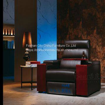 High End Brown Genuine Leather Electric Recliner Sofa for Home Theater photo-2