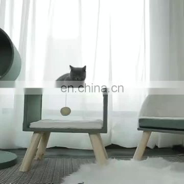 North European Simple Style Wooden Cat Furniture Cat Climbing Frame With Play ball Cat Chair Desk