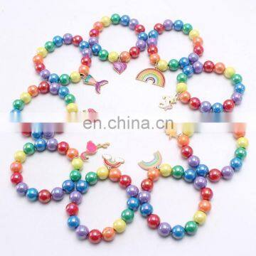 Children Rainbow Bracelet Girl Unicorn Mermaid Colorful Bracelet With Alloy Pendants 28Colors photo-3