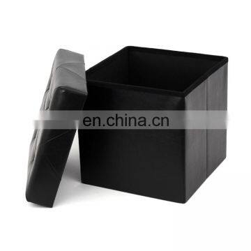 Customized PU Faux Leather Folding Storage Ottoman With Air Hole Cube Foot Rest Stool Seat Black Living Room Furniture photo-3