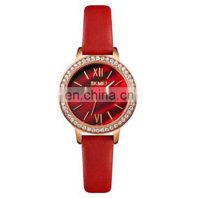 SKMEI 1711 Japan movement quartz  leather ultra thin strap women waterproof watch