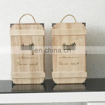 Vintage Handmade Wood Wine Box Holder for 2 Bottles With Handle Wine Gift Box