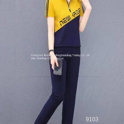 Monisa Sports Leisure Colorful Mixed Suit With Short Sleeves and Long Trousers photo-5