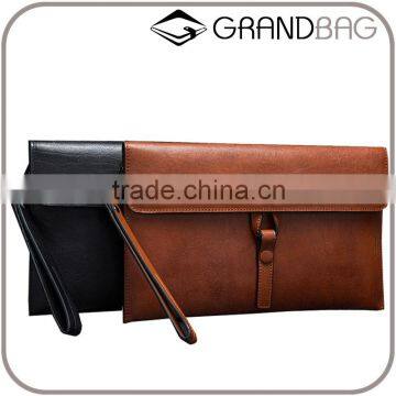 Guangzhou wholesale genuine Leather mens envelope bag clutch bag with wristlet