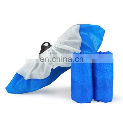 Factory Wholesale Disposable PP+CPE Material Splicing Coated Shoe Cover Non-slip Blue and White