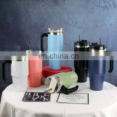 Metal Stainless Steel Insulated Vaccumm Travel Mug Tumbler With Straw and Handle for Coffee and Beer photo-5