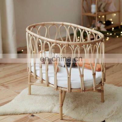 High Quality Rattan Doll Cradle Bassinet Bed, Mini Beige Rattan Bed for Dolls Best Price Wholesale Vietnam Supplier photo-2