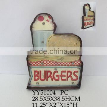 BURGERS embossed metal wall palque with LED light