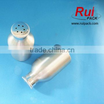 Empty aluminum bottle with double layer turn hole cap for baby talc powder, aluminum bottle with snap-on for tea/pepper