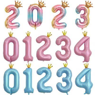 40 Inch Conjoined Crown Pink Blue Rainbow Digital Aluminum Foil Balloon Birthday Party Wedding Decoration Large Number Balloon