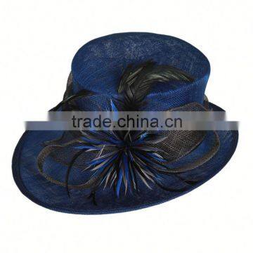 Blue Sinamay Top Hat with Feather Decoration