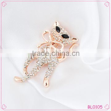 2015 Hot Sale Korean Diamond Cat Brooch Gold Brooch with Bowknot