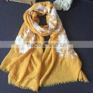 New Style Flower Embroidery Design Fashion Woman Cotton Viscose Scarf