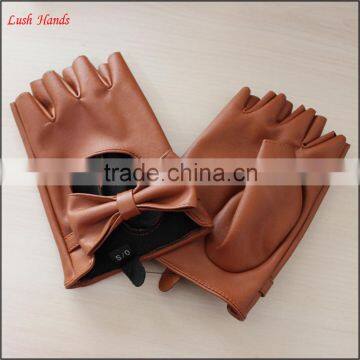 women fashion fingerless driving leather gloves with bowknot