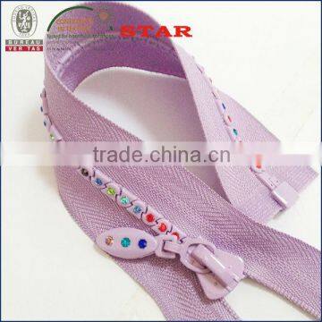 5# rhinestone zipper with colourful stone wholesale or retail in wenzhou